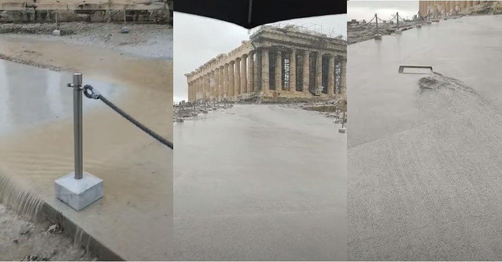 Ακρόπολη: Πλημμύρισε στην πρώτη νεροποντή μετά το τσιμέντωμα...-video