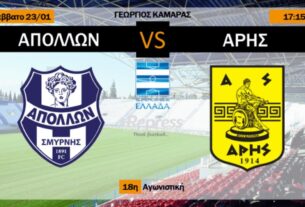 ΑΠΟΛΛΩΝ ΣΜΥΡΝΗΣ-ΑΡΗΣ LIVE STREAMING: Εδώ τα link του αγώνα