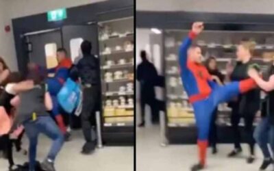Απίστευτο ξύλο σε σούπερ μάρκετ: Ντυμένος Spiderman μοίραζε μπουνιές και κλωτσιές (video)