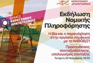 Εκδήλωση στον δήμο Κερατσινίου-Δραπετσώνας σχετικά με την κοινωνική ασφάλιση και τα εργασιακά δικαιώματα