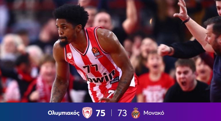 Νίκη τετράδας για τον Ολυμπιακό επί της Μονακό (75-73)