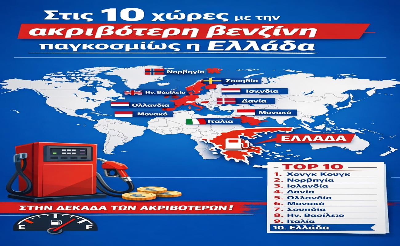 Η Ελλάδα στις 10 χώρες με την ακριβότερη βενζίνη στον κόσμο