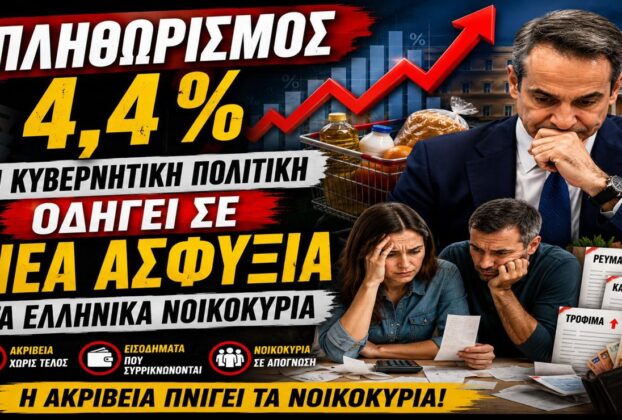 Πληθωρισμός 4,4%: Η κυβερνητική πολιτική οδηγεί σε νέα ασφυξία τα ελληνικά νοικοκυριά